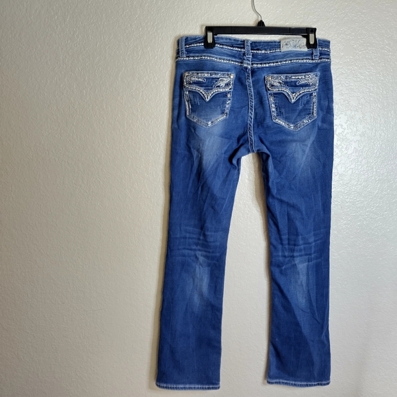 GRACE IN LA RHINESTONE STUDD EMBROIDERED THICK STITCH BOOTcut Jeans Sz 30x31 - Picture 1 of 9